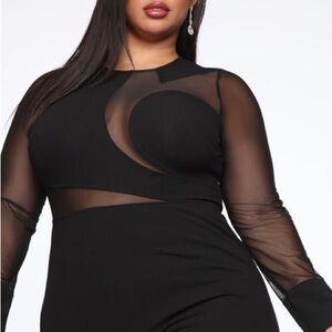 Chic Black Sheer Sleeve Dress Jumpsuit